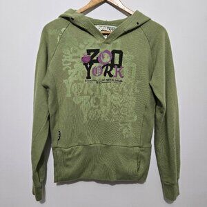 Zoo York Womens Y2K Hoodie Size M Skater Grunge Graffiti NYC Punk Pockets Green